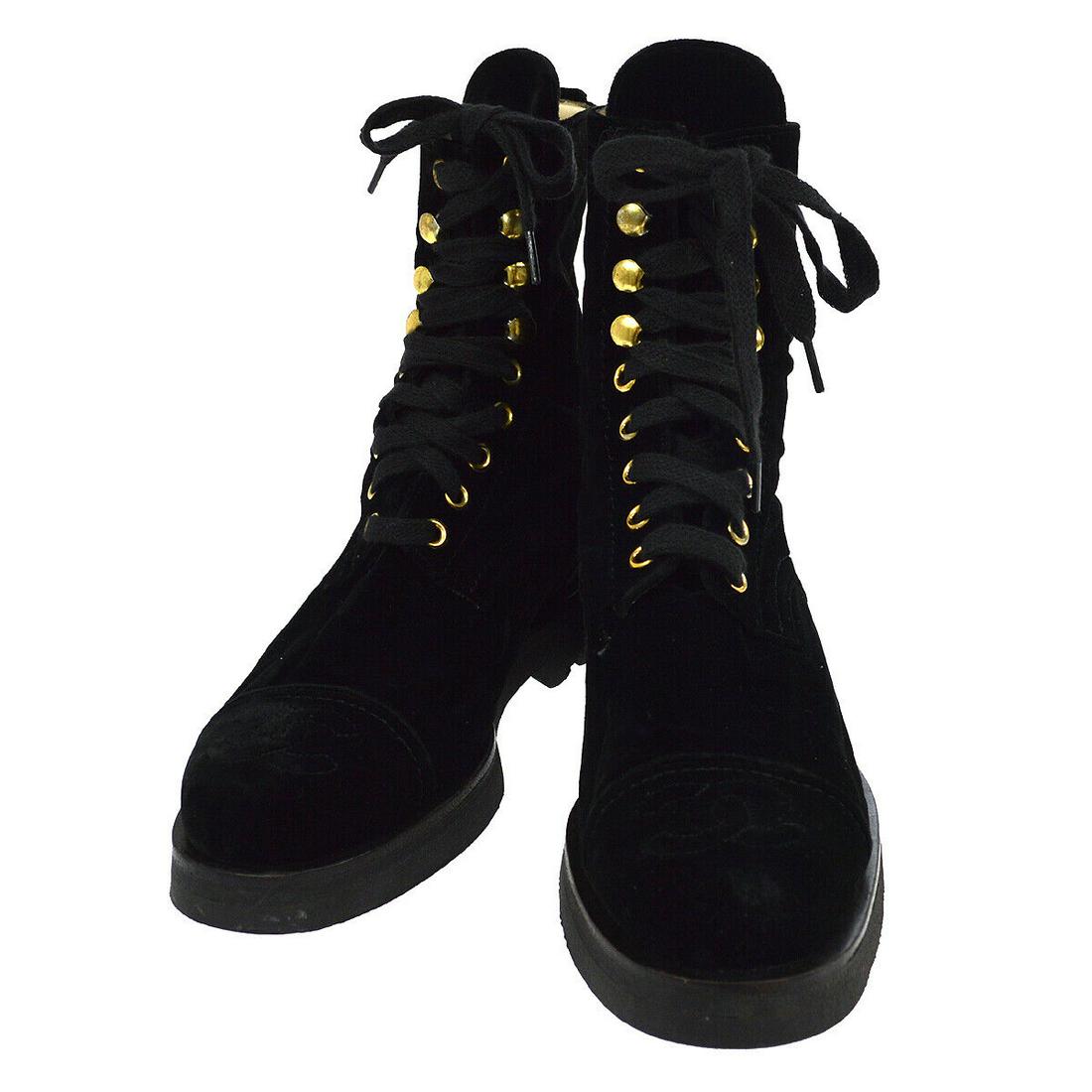 CHANEL Velvet CC Lace Up Boots 385 Black 278856 eBay #44 CHANEL Velvet CC Lace Up Boots 385 Black 278856 eBay